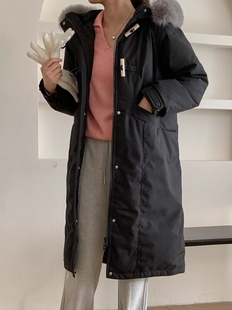 拒絕臃腫學院風90白鴨絨大毛領羽絨服女冬季 過膝外套 加厚收腰長款