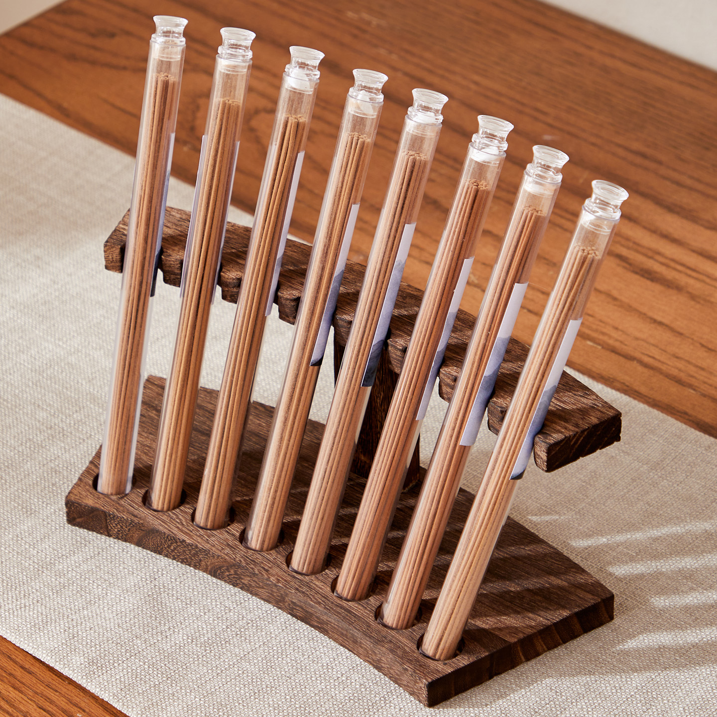 实木桌面8孔香筒展示架存储摆架