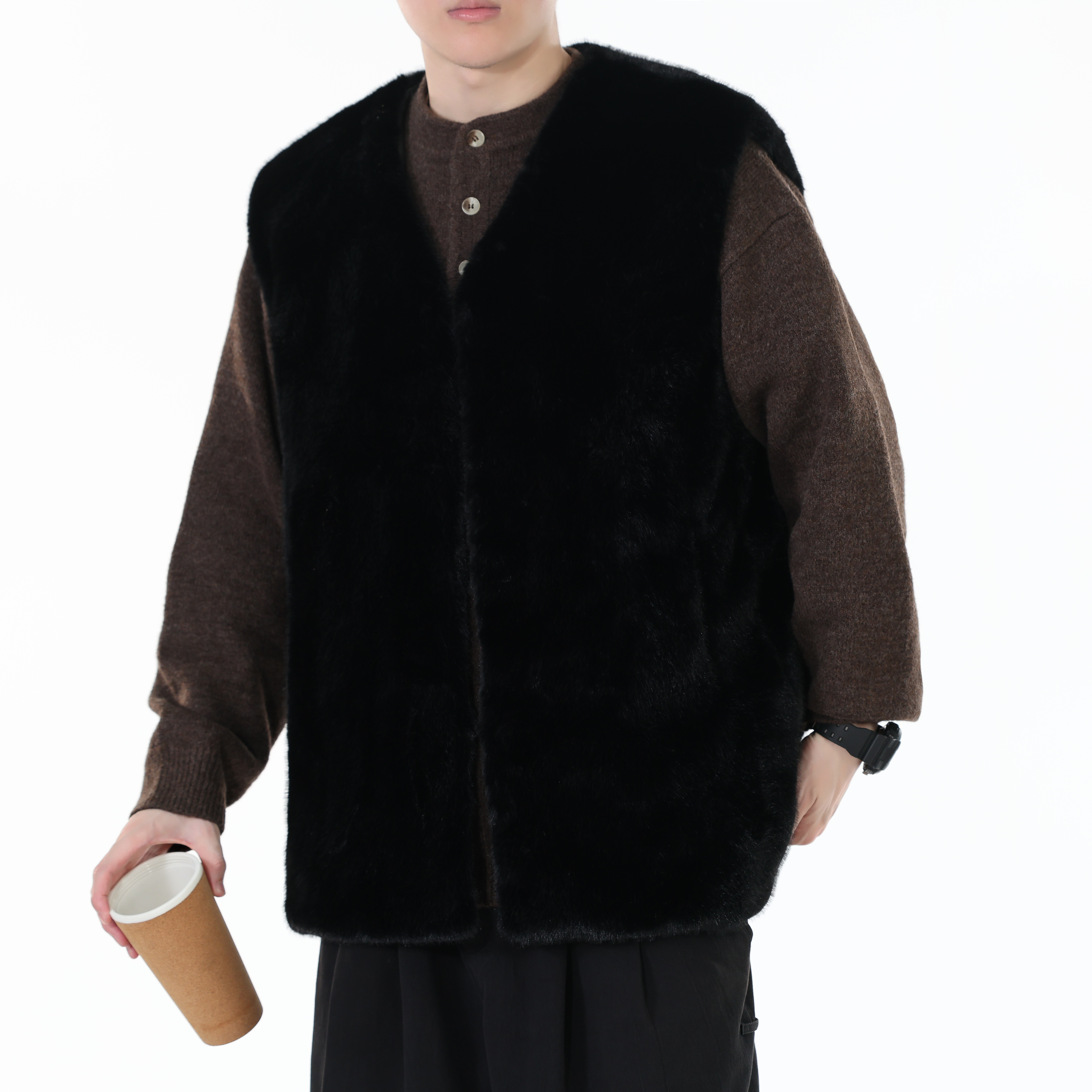 秋冬高仿版男女同款仿貂毛马甲仿兔毛纯色坎肩313B-NC25213-P60，男装背心/马甲，星座313B