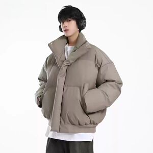 (网络图慎用有大货)美式潮牌立领PU皮休闲皮衣棉服313B-Y665-P70,泡泡袖服装搭配图图片