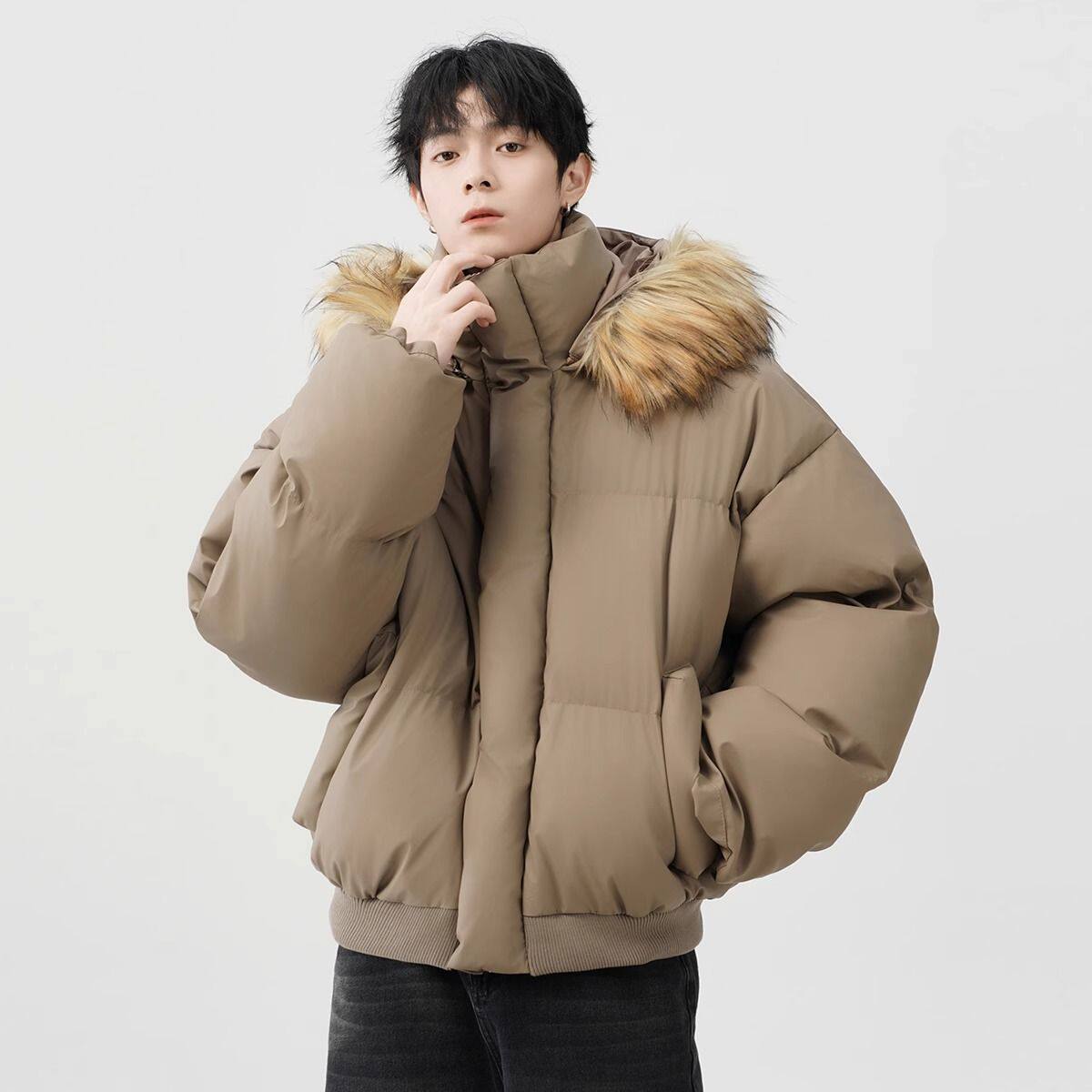 (网络图慎用有大货)休闲纯色PU皮加厚毛领活帽棉服313B-Y667-P98图片