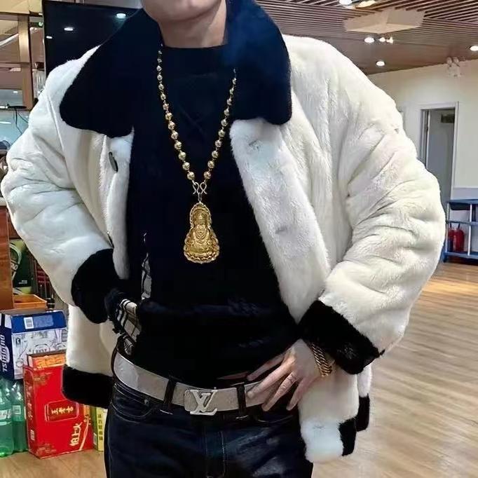 (网络图慎用有大货)黑白仿水貂绒男士翻领秋冬外套313B-H91-P148,女装短外套,星座313B