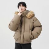 (网络图慎用有大货)休闲纯色PU皮加厚毛领活帽棉服313B-Y667-P98，男装棉衣，星座313B