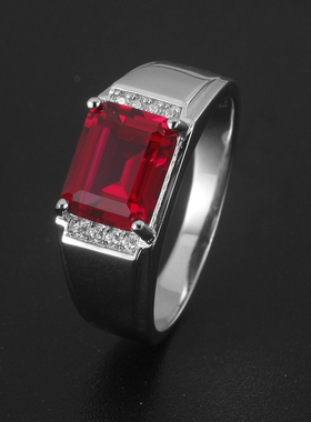 925银男士红宝石镶钻戒指刻字
