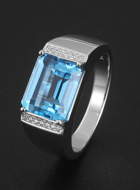 瑞士蓝托帕石925银男戒