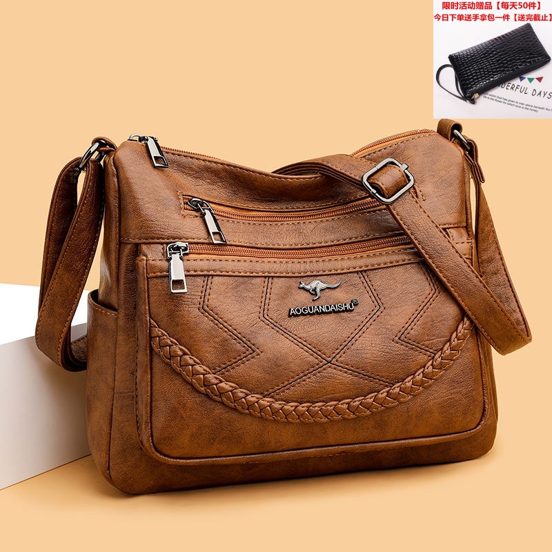 多层大容量软皮包包女2025新款时尚百搭中年妈妈包送奶奶买菜小包