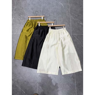 女宽松显瘦垂感休闲裤 阔腿裤 优雅风高腰松紧腰八分裤 欧货2026夏季