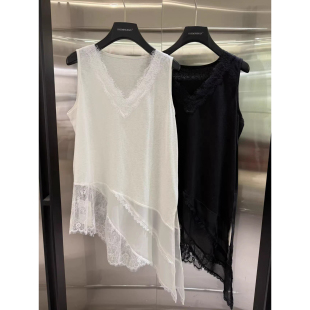 2026早春新款 上衣 蕾丝拼接V领不规则长背心女叠穿无袖