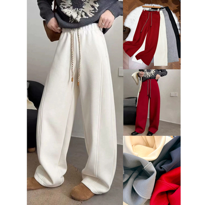 欧货高端2026春季新款高腰系带抽绳宽松显瘦简约加绒直筒阔腿裤女