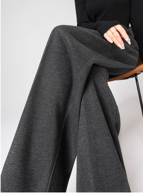 醋酸羊毛西装裤女秋冬2025新款灰色毛呢阔腿裤加绒加厚直筒长裤子