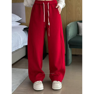 女松紧腰抽绳高腰休闲百搭弯刀裤 新年主推 抓绒卫裤 欧货正品 爆款