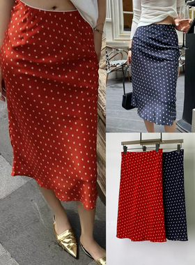 深圳一品2026夏新款法式轻奢100桑蚕丝高腰波点印花半身裙女