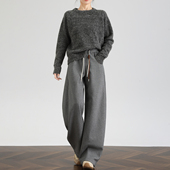 女冬季 灰色休闲弯刀裤 镰刀卫裤 FAESLIM加绒运动裤 宽松加厚阔腿裤