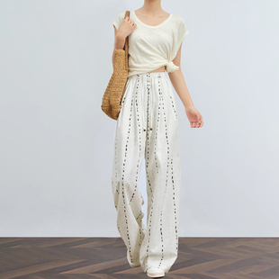 加长凉感空气裤 TUIMIPU 女夏松弛感休闲裤 条纹亚麻裤 御暑矜凉