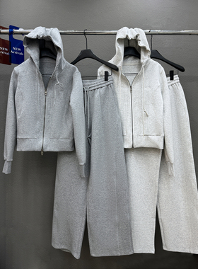 灰色连帽卫衣套装女2025年早春新款穿搭一整套休闲运动服两件套潮