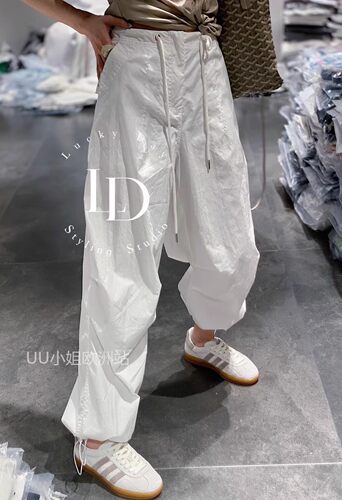 欧洲站春夏季新款美式高街抽绳设计感百搭工装裤女宽松休闲裤速干