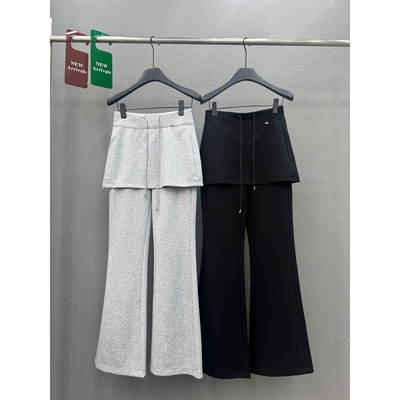 韩系优雅简约气质设计感褶皱腰绳休闲裤百搭宽松显瘦纯色高腰长裤