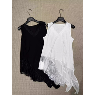 不规则蕾丝边V领背心女叠穿屁帘上衣 时尚 深圳南油2026春季 新款