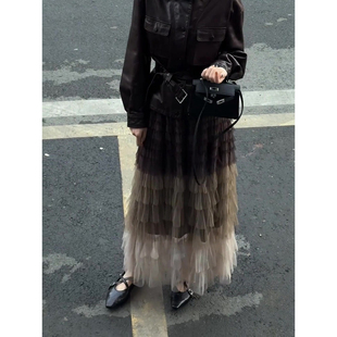 高级感渐变网纱半身裙女2026春季 遮肉显瘦气质减龄a字裙 流行新款