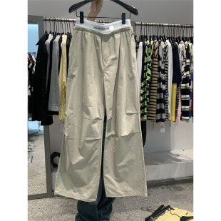 新款 长裤 设计感撞色松紧腰工装 阔腿显瘦休闲裤 女 裤 深圳2026年春季