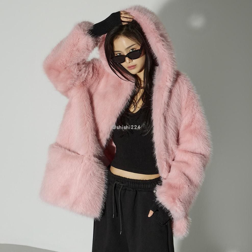 韩国直邮DINT正品代购两侧口袋挂钩宽松连帽毛绒绒夹克外套