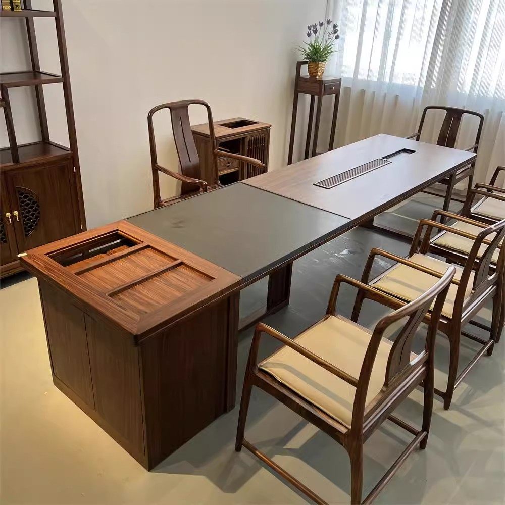 新中式办公喝茶一体实木茶桌