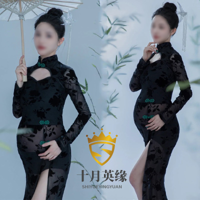 孕妇拍照服装蕾丝绒旗袍