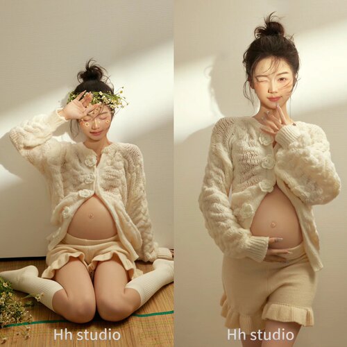 新款影楼孕妇照服装春日韩系小清新甜美俏皮孕妈大肚照衣服在家拍