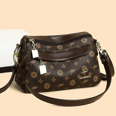 包包女式2025新款高端大气妈妈包真皮斜挎包女士印花软皮单肩背包