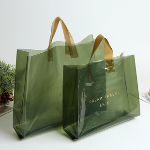 高级感女装 塑料袋定制 胶袋透明绿色手拎袋礼品袋清新衣服包装 服装