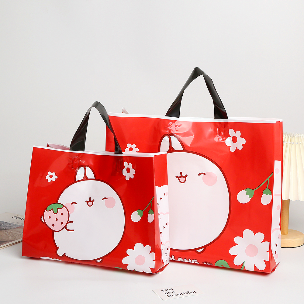 可爱萌浪兔手提袋大红色黄色绿色粉色包装袋加厚服装袋礼品胶袋子