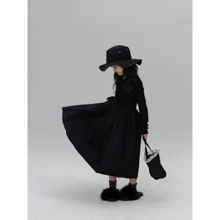 女童连衣裙春季新款时尚赫本风小黑裙大童打底裙韩版高级感长裙