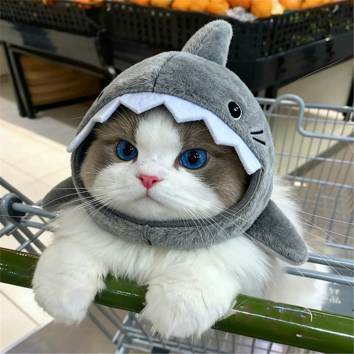 宠物猫咪鲨鱼头变装头套毛绒帽子