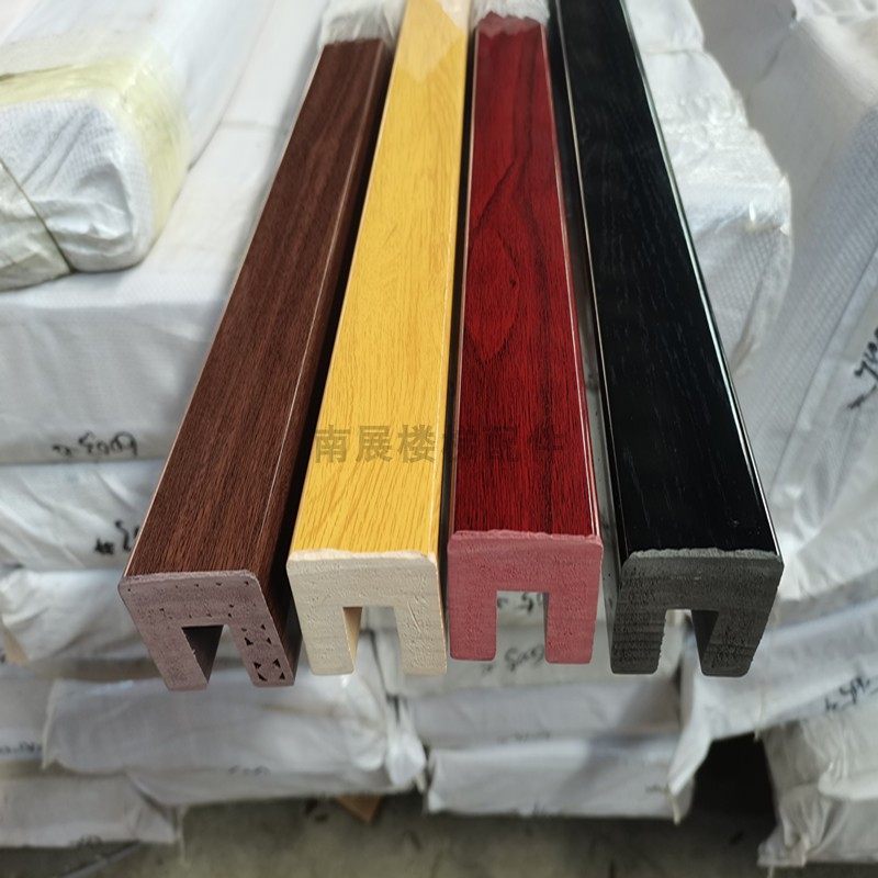 高分子PVC楼梯实木烤漆卡槽玻璃热弯扶手现代简约轻奢飘窗护栏杆