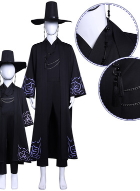 儿童款K-POP猎魔女团男团秦宇韩流巨星黑色打歌服款cosplay服全套