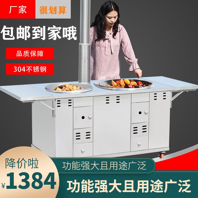 304不锈钢柴火灶水箱双锅双灶台农村家用烧木柴室内柴火炉灶新款
