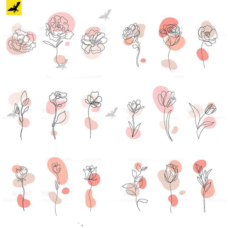 手绘简笔画抽象线稿玫瑰郁金香花朵装饰画logo图标插画ai设计素材