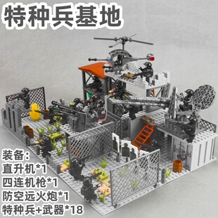 军事基地堡垒房子小屋二战废墟男孩拼装玩具积木打仗人仔特种士兵