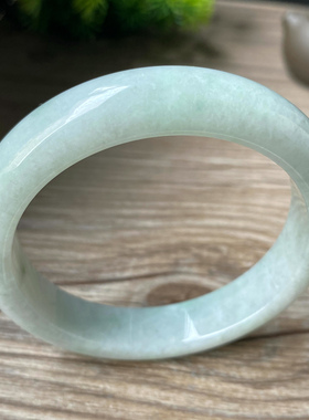 老坑a货翡翠手镯59mm淡绿色飘花糯种圆带证书天然缅甸玉镯子0574