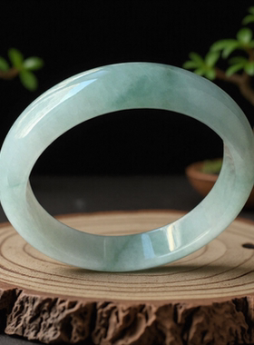 老坑a货翡翠手镯冰种57mm绿色飘花湖水绿证书天然缅甸玉镯子0065