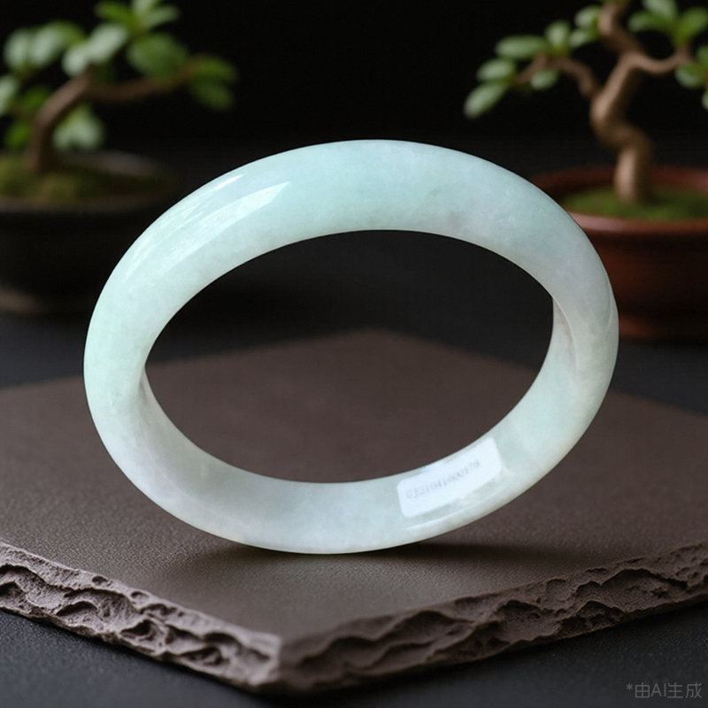 冰糯种大圈口带鉴定证书翡翠手镯