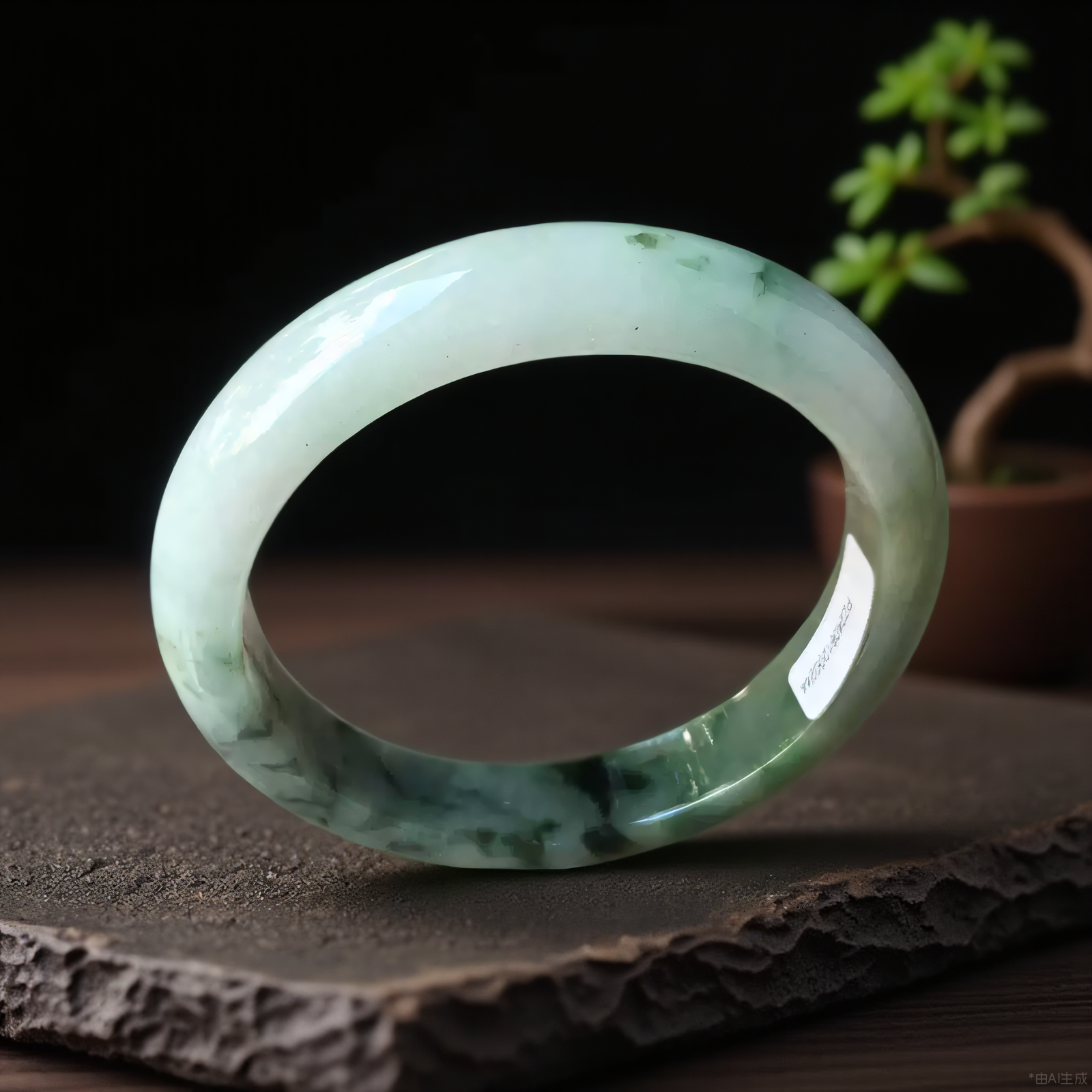 老坑半山半水a货飘花翡翠手镯