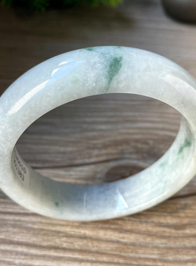 老坑a货翡翠手镯57mm绿色飘花宽版厚装带证书天然缅甸玉镯子1383