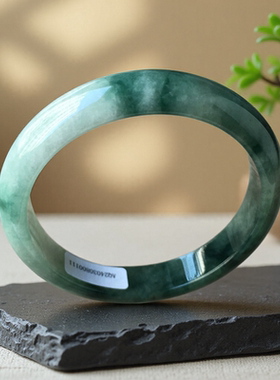 老坑a货翡翠手镯57mm绿色飘花油青正圈带证书天然缅甸玉镯子0111