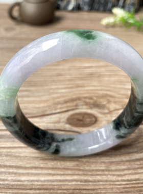 老坑a货翡翠手镯57mm冰糯种飘花绿色紫色证书天然缅甸玉镯子0843