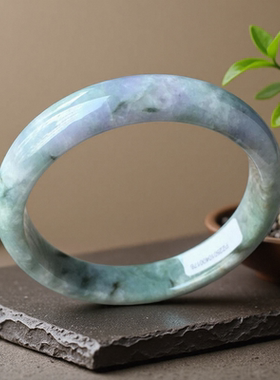 老坑a货翡翠手镯55mm紫罗兰飘花绿色正圈证书天然缅甸玉镯子0176