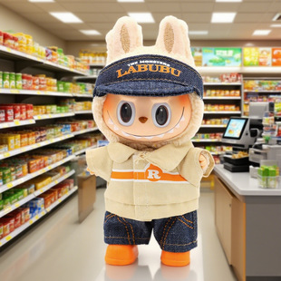 一二三代拉布布玩偶labubu娃衣便利店衣服套装毛绒公仔换装着替装