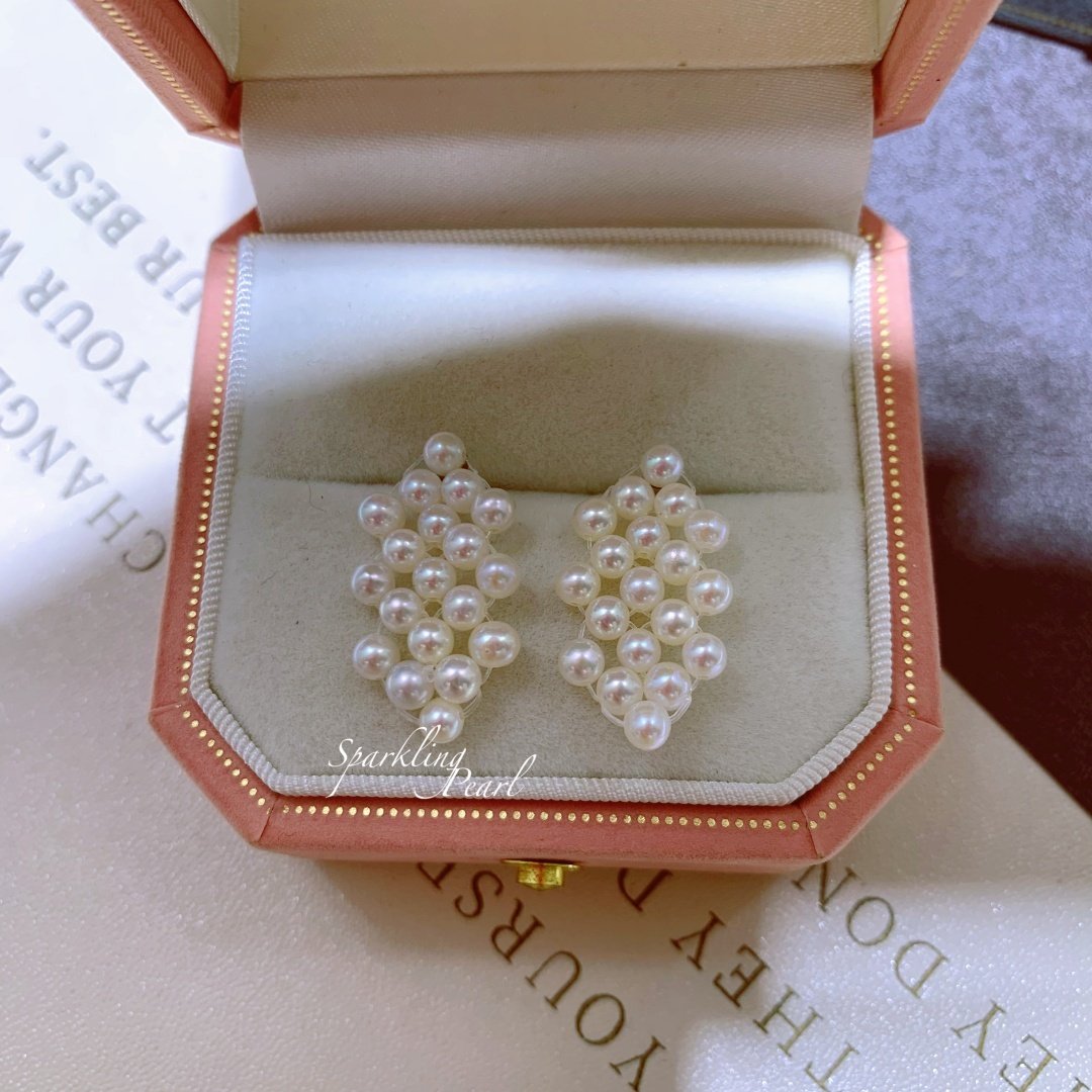 纯手工编织菱形纯银耳环淡水ak极光3-4mm珍珠法式优雅 时尚精致女,珠宝/钻石/翡翠,耳饰,淘宝优惠券,粉丝福利购,淘宝优惠卷