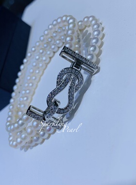 天然淡水AK baby珍珠4-5mm强光三层手链手镯法式复古洋气时尚百搭