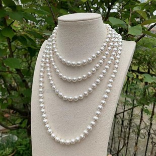 百搭款 多戴经典 女 项链毛衣链多层一款 深海母贝仿珍珠正圆强光长款